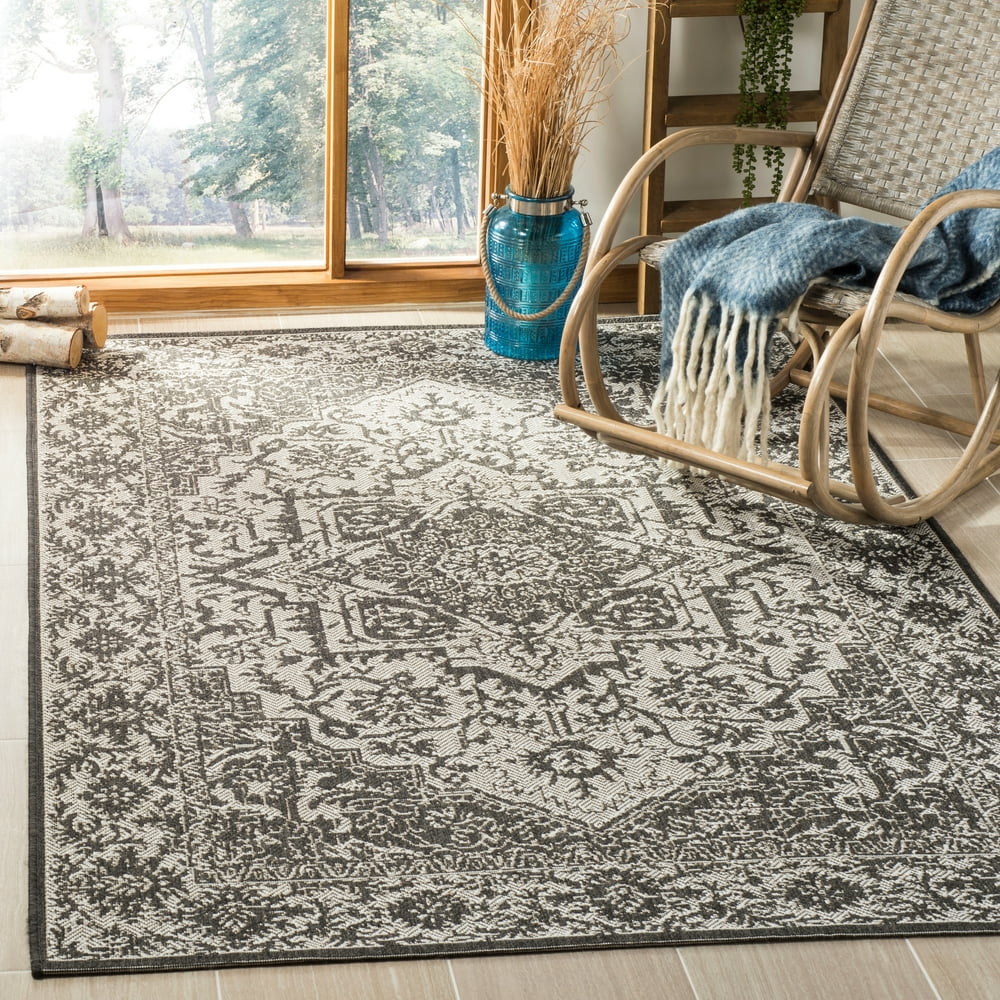 Safavieh Linden Rick Indoor/ Outdoor Patio Backyard Rug Light Grey/Charcoal 9' x 12' N/A 9' x 12