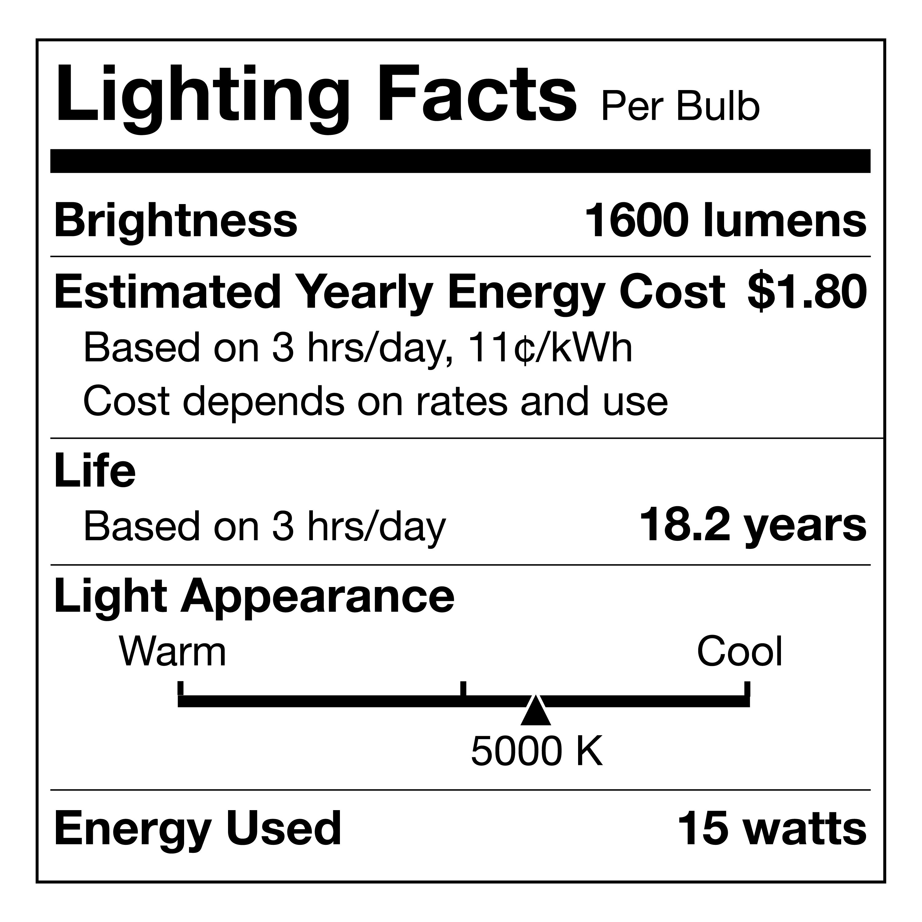 Great Value 18 Year LED Light Bulbs, A21 100 Watts Equivalent, E26, Daylight, Clear Glass, 4 Pack