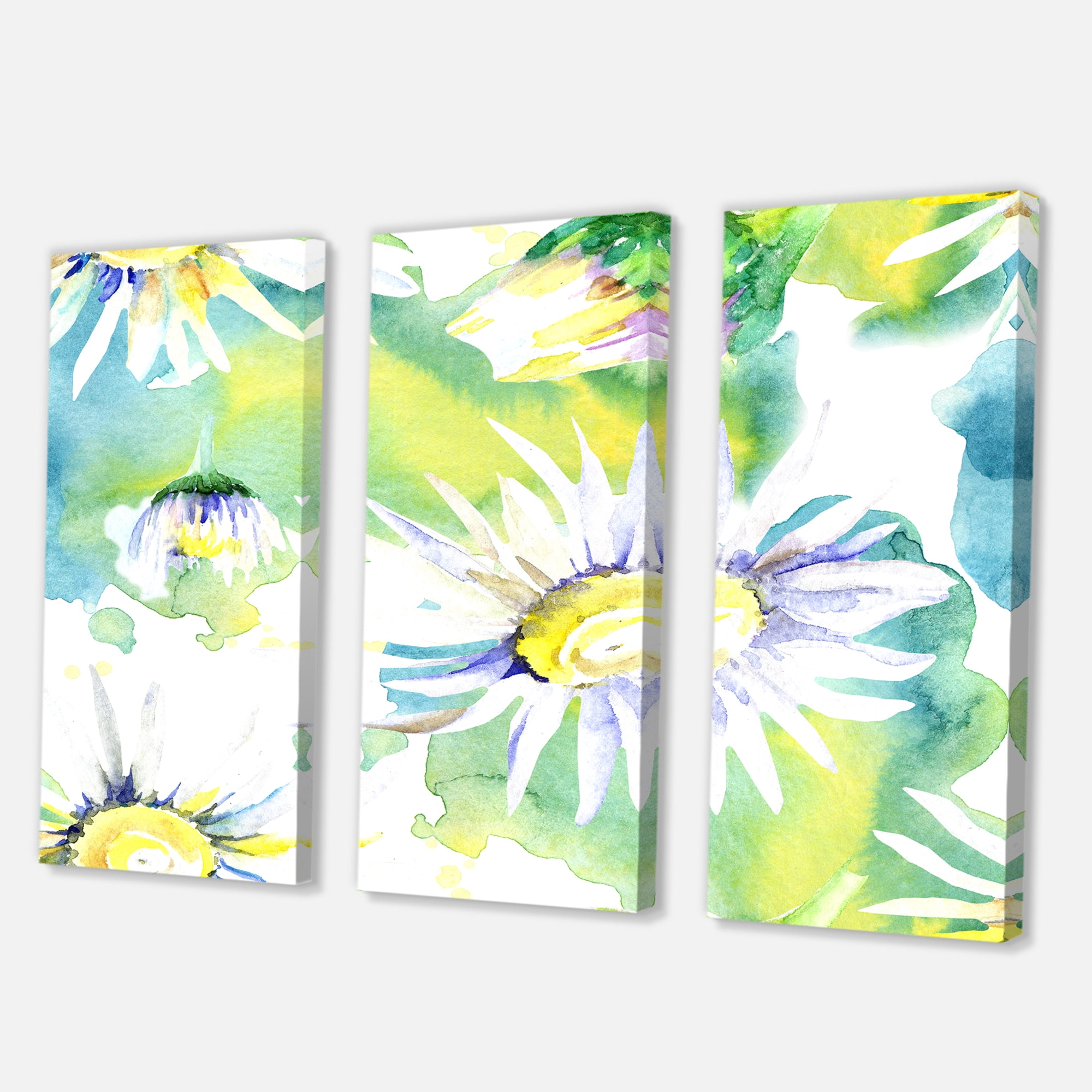 Designart ' Aquarelle Impression of Daisy Flowers II ' Traditional Canvas Wall Art Print