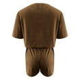 thumbnail image 7 of Scyoekwg Two Piece Outfits for Women Summer Solid Color Trendy Short Sleeve Round Neck Tops Shorts Tracksuit Casual Sweatsuits Sets Loose Matching Sets (Brown,M), 7 of 7