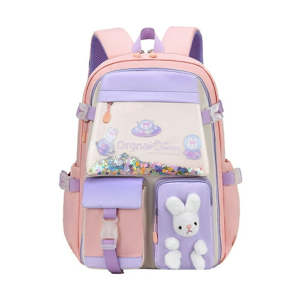Unisex Adult Cute Cartoon Bunny Backpack Girl Kindergarten Princess Schoolbag (L Purple)