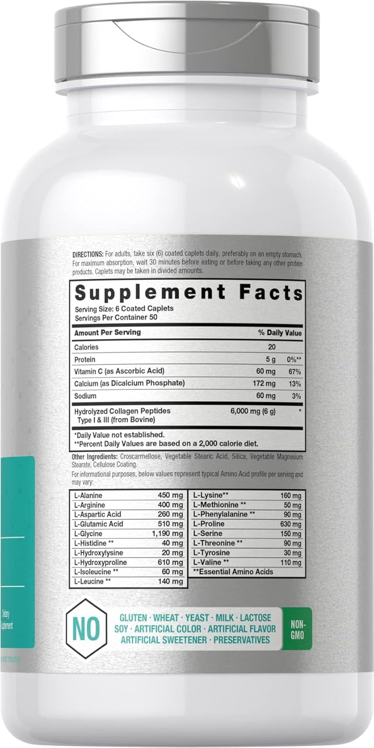 Collagen Peptides 6000mg | 300 Caplets | with Vitamin C | by Horbaach
