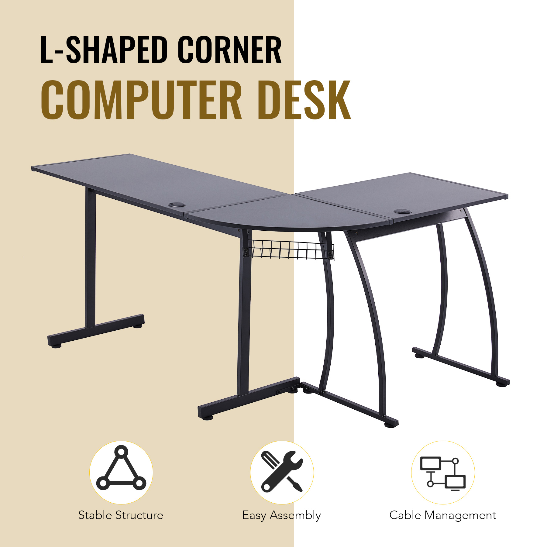 L Shaped Computer Corner Desk Gaming Desk with Cable Management Matte