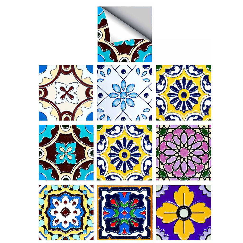 Wall Tile Decal Perfect for Kitchen Backsplash/Bathroom Tiles/Floor Decor/Vinyl Art as described Multi-colors A FLAMEER 10pcs Floor Tile Stickers 