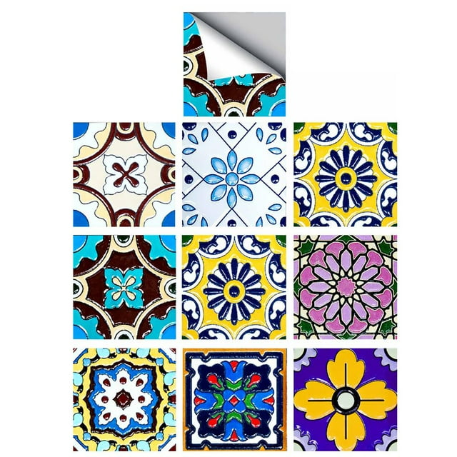 Adhesivo de puerta de mosaico mexicano 3D, autoadhesivo, mural de azulejos, calcomanía de pared, papel tapiz. Tipo G