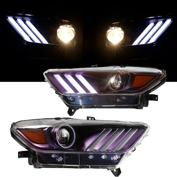 Projector Headlights Compatible with 2015 2016 2017 Ford Mustang Replacement Headlights w/Led DRL High Low Beam Headlamp