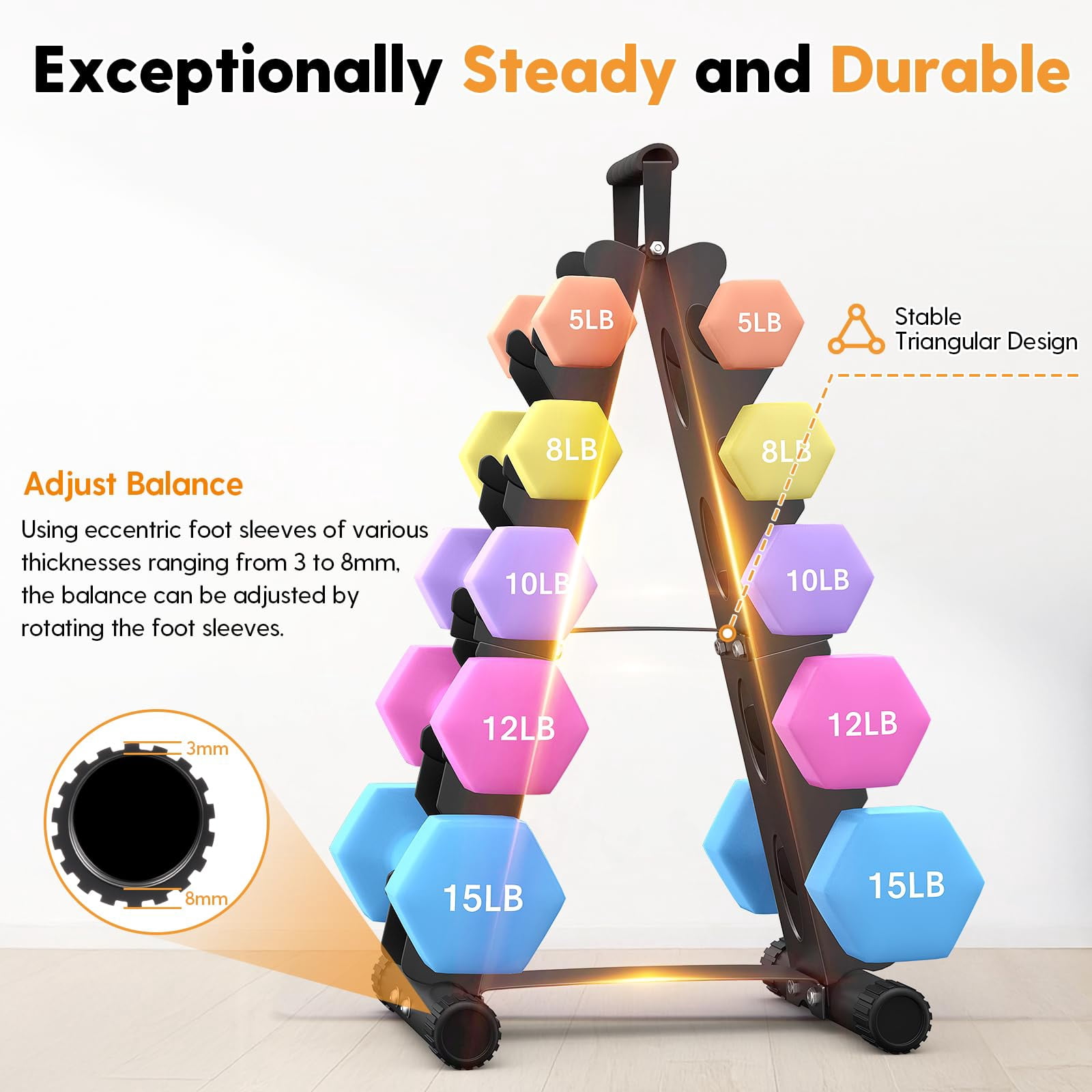 5 Tier | 3-tier Dumbbell Rack Stand Only  A-frame Design Weight With Handle Weights Metal Strength Dumbbells Storage For Home Gym Space Saver (dumbells Not Included)