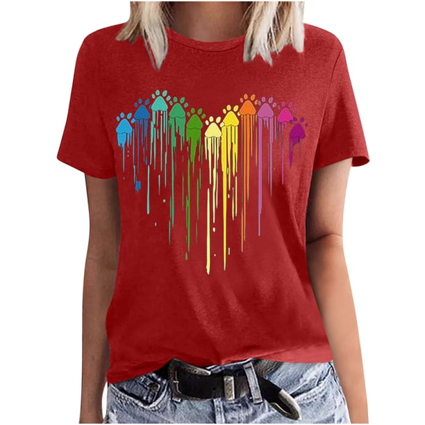 Camisetas de Manga Corta para las Mujeres Impresas Cuello Redondo Casual Camiseta, 95% Poliéster 5% Spandex Vintage Ligero Top para Diario, Fiesta Y Primavera