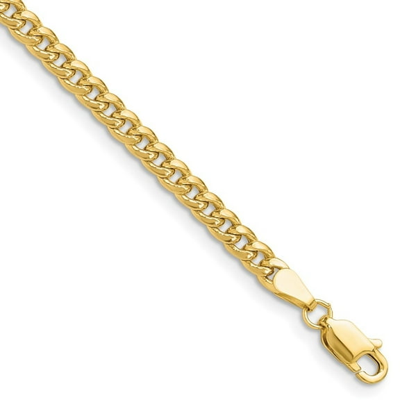 Diamond2Deal 14K Yellow Gold 3.5mm Semi-Solid Miami Cuban Chain Bracelet for Men 7"