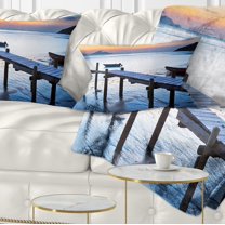 Designart Old Wooden Pier in Bright Sea - Seascape Throw Pillow - 12x20