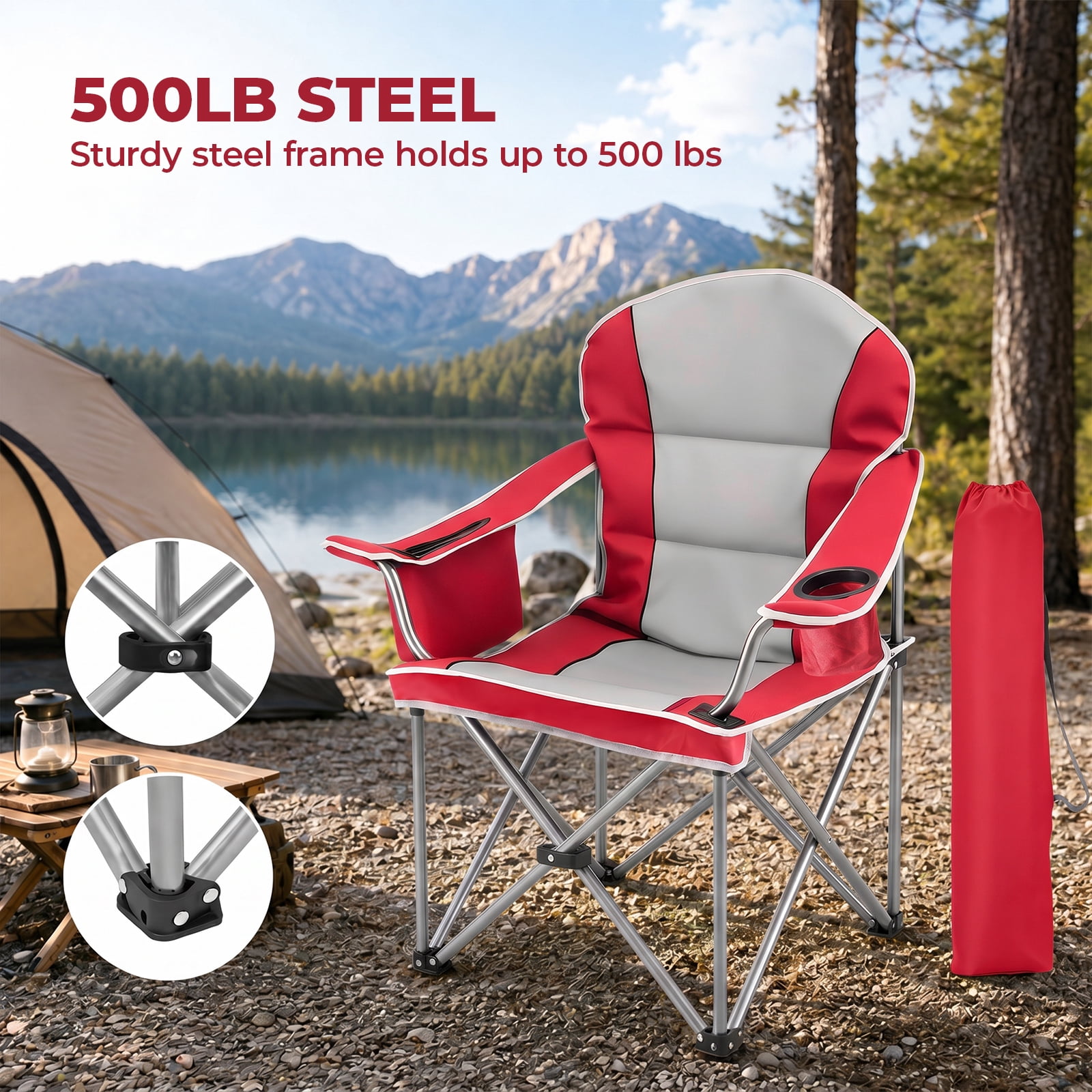 Alvantor Oversized Folding Camping Chair, Heavy Duty Outdoor Chair with Cup Holder Storage and Cooler Bag, 500 LBS, Portable for Outdoor Beach Picnic