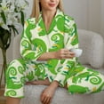 thumbnail image 6 of Pajama Sets for Women 2 Pcs, Cartoon funny cute chameleon Button Down Long Sleeve Sleepwear Lounge PJ Sets, 6 of 6