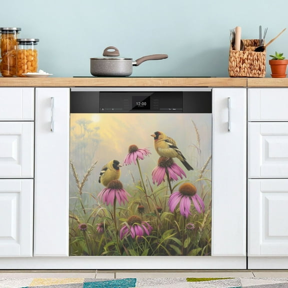 Dishwasher Magnet Cover Magnetic Fridge Door Cover Home Kitchen Decor Goldfinches Bird Perched on Flowers 23"x 26"