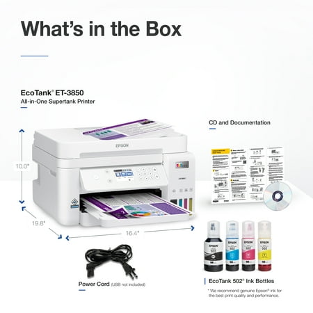 Epson - EcoTank ET-3850 All-in-One Supertank Inkjet Printer - White