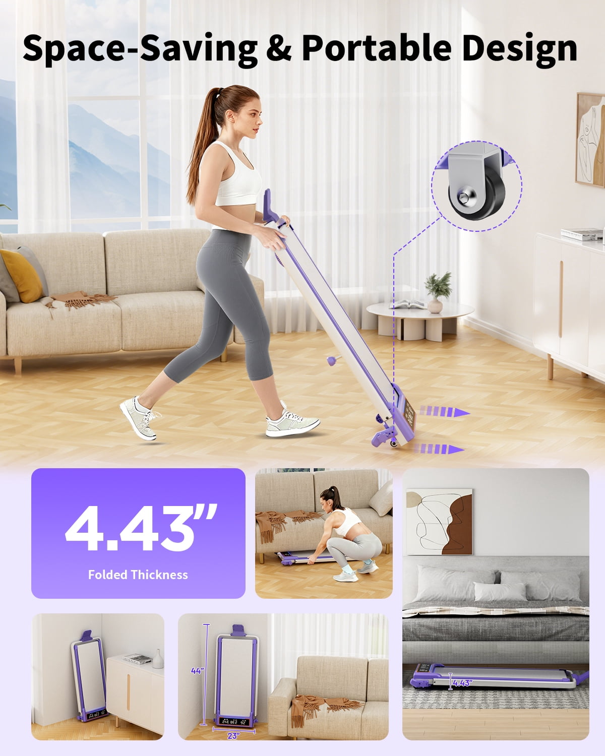 Foldable Treadmill with 10% Incline Upgrade 3.5HP Low Noise Walking Pad Treadmill with Handle Bar 4 in 1 Portable Under Desk Treadmills for Home/Office, 350Lbs Capacity, APP & Remote Control
