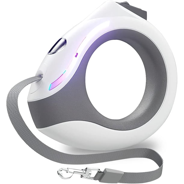 Cinturón retráctil para perros, cinturón retráctil de 3 m con linterna LED, freno y cerradura con una llave, cinturón retráctil para perros, peso máximo 20 kg (blanco) Sincero Electrónica