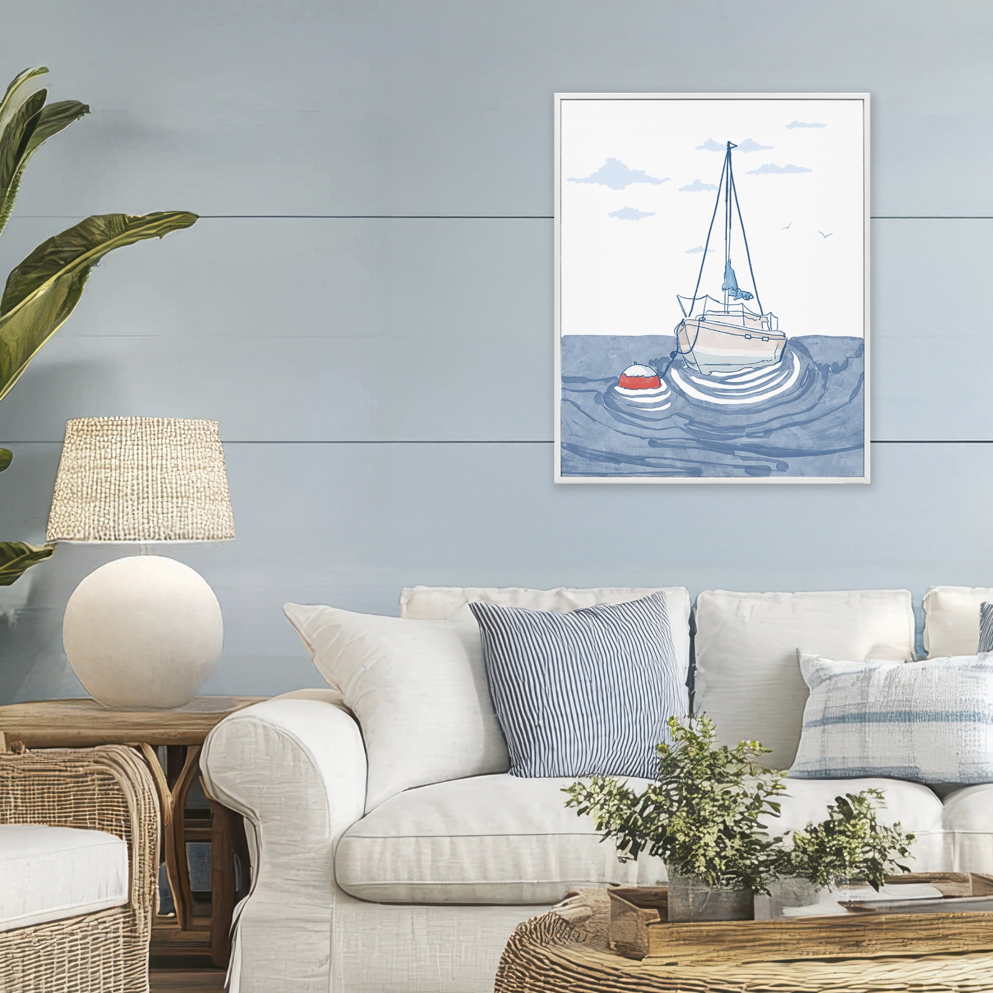 Stupell Industries Cool Tone Sailboat Floating White Framed Giclee Art, design by Melissa Tilley