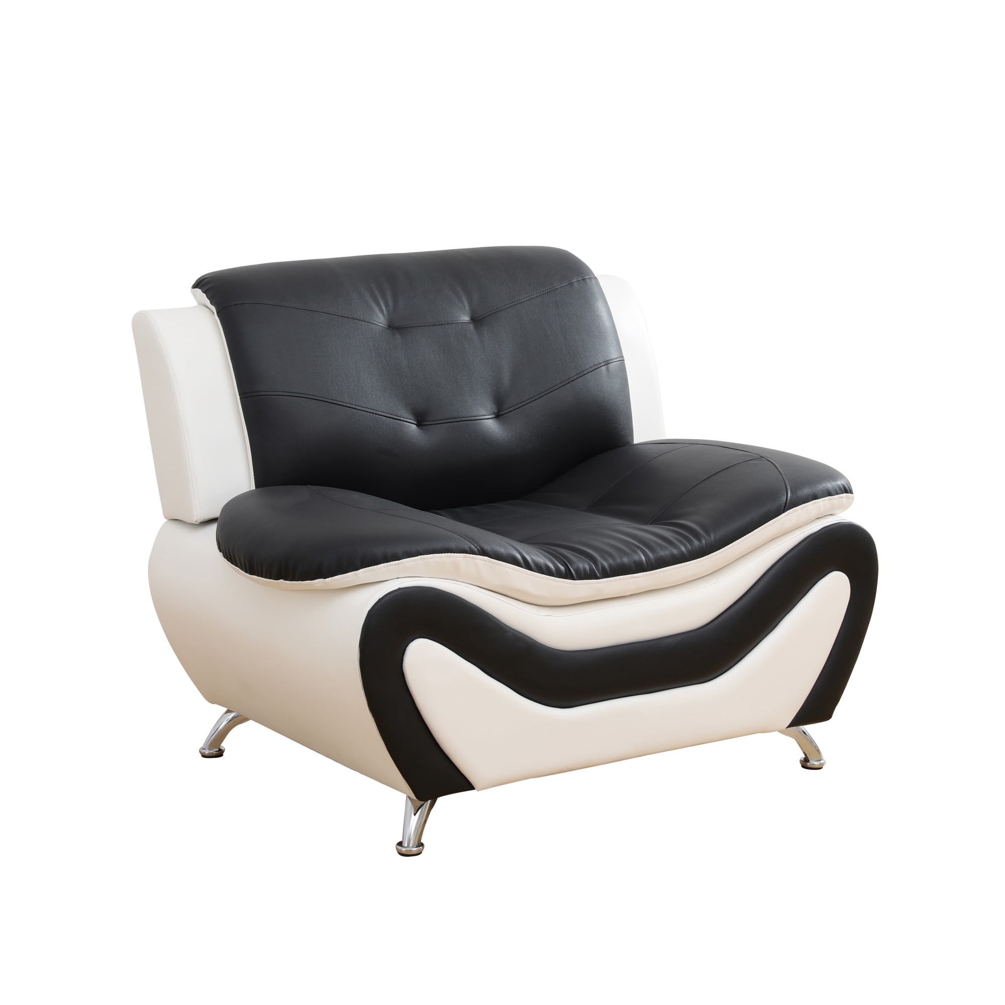 Gewnee Accent Chair Single Sofa, 42" Breathable Leather Sofa Chair with Solid Wood Frame & Metal Legs, Modern Furniture for Living Room Bedroom Office, Black and White