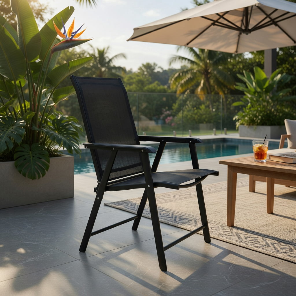 Hommoo 2-Pack Foldable Outdoor Patio Chairs with Ergonomic Armrests, Heavy-Duty Steel Frame, Weather-Resistant Fabric, Black