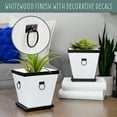 thumbnail image 3 of Esterno Farmhouse Resin Planters with Saucers (2-Pack); Retro Tudor Style White with Black Trim 1.5 Quart Square Planters and Trays, 3 of 7