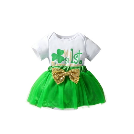 

Nokpsedcb St. Patrick Lovely Infant Baby Girls Clothes Sets 2Pcs Letter Short Sleeve Romper Tops Lace Tutu Skirts White Green 18-24 Months