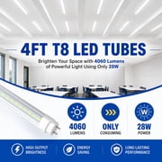 CNSUNWAY T8 LED Light Bulbs, 4FT 28W 4060LM, Single or Double End Powered, Plug and Play or Ballast Bypass, 6500K, 4-Pack