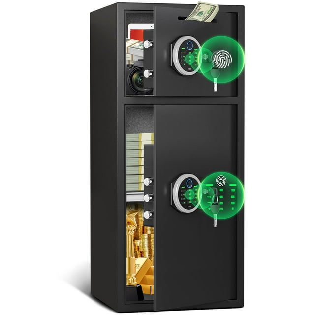 7.0 Cuft Extra Large Home Safe Box Fireproof Waterproof, Fingerprint Safe, Home Security Safes Box with Adjustable Shelf & Deposit Slot, Money Safes with Backlit Keypad & Dual Alarm for Home Office