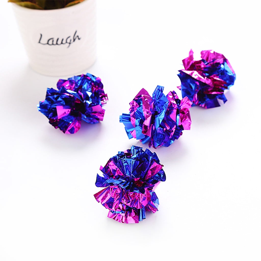48 Pieces Cats Ball Kitten Teaser Ball Fun Glitter Balls Colorful Flower Balls Pet Cats Chew Balls for P