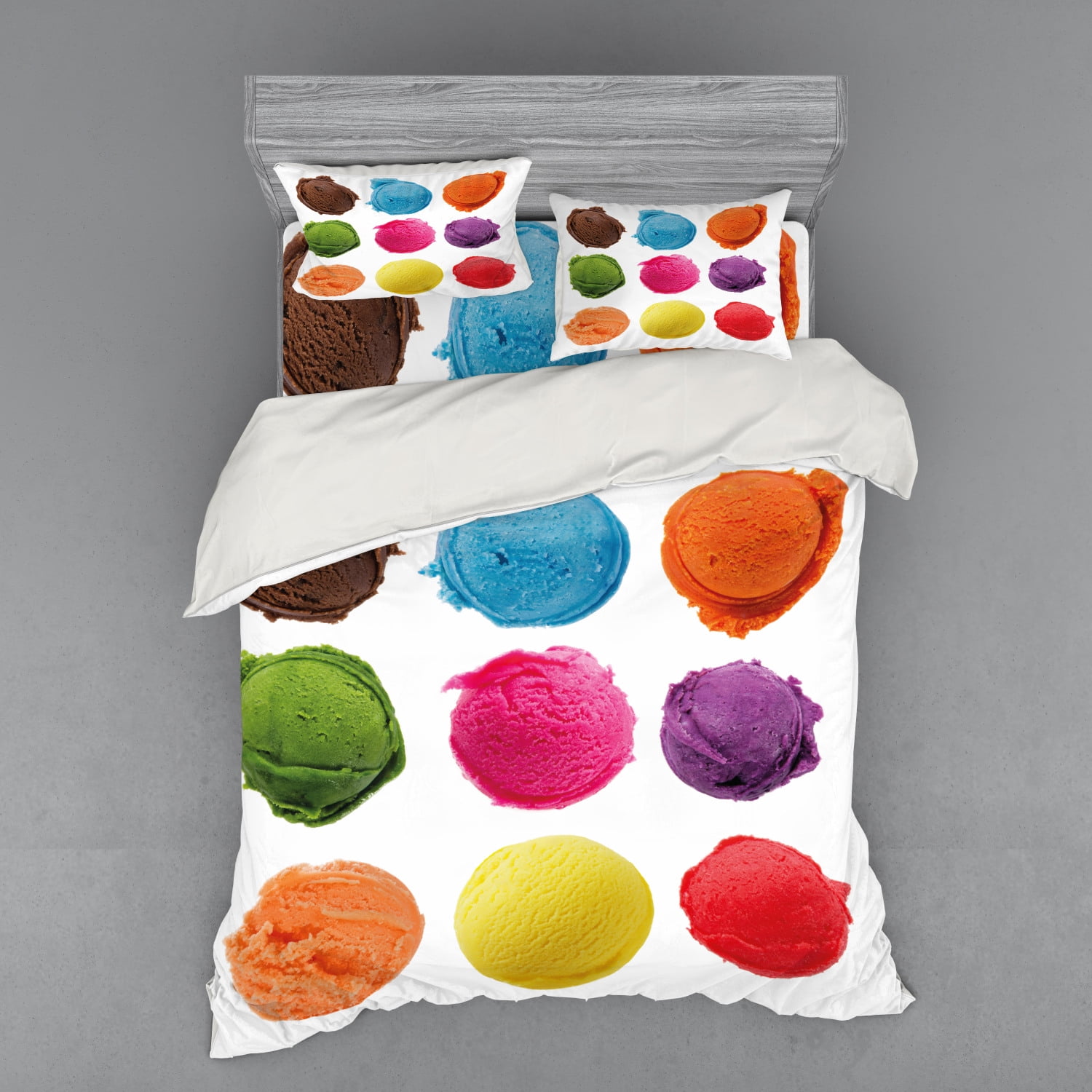 Ice Cream Duvet Cover Set, Ice Cream Toppings with Colorful Various Flavor Yummy Summer Season