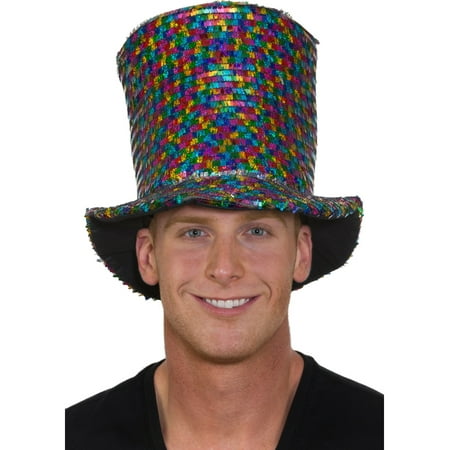 Adults Shiny Rainbow Colored Tall Top Hat Costume Accessory