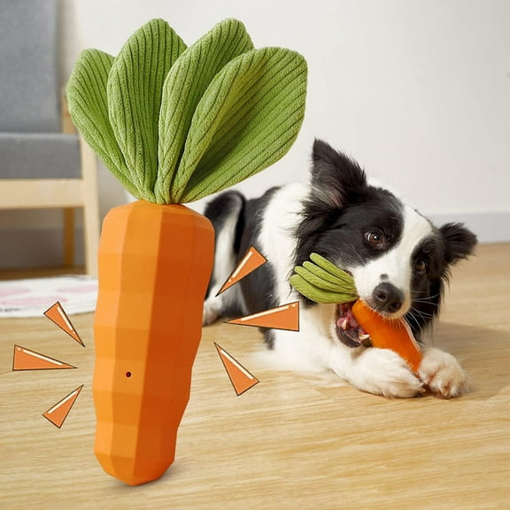 Indestructible Dog Toy for Aggressive Chewers – Ultra-Durable Rubber Chew Toy with Squeaker, Teeth Cleaning & Boredom Relief – for Medium/Large Dogs (Carrot Shape, Non-Toxic)