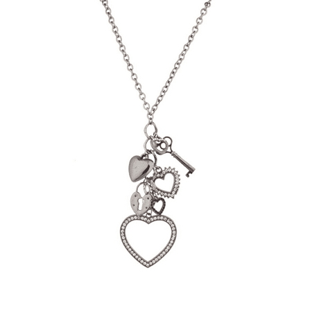 - Lux Accessories Long Chain Necklace with Dangle Heart Key Lock Charms