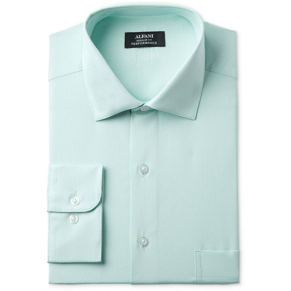 Alfani - Alfani Mens Twill Textured Button Up Dress Shirt mint 16-16.5 ...