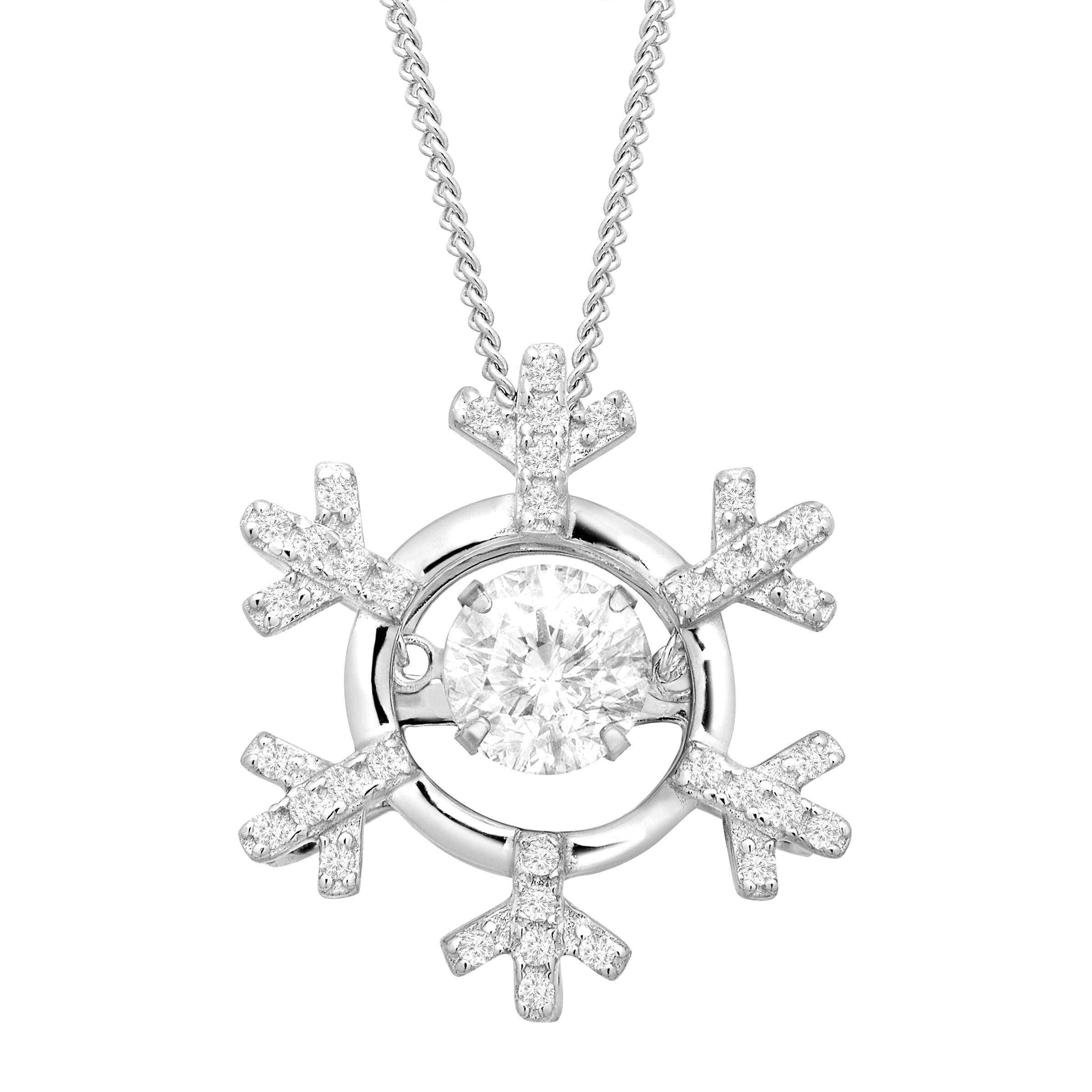 Finecraft - Large Snowflake Floater Pendant Necklace with Swarovski ...