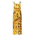 thumbnail image 4 of QATAINLAV Womens Casual Linen Jumpsuits Adjustable Spaghetti Strap Long Wide Leg Rompers Fashion Print Overalls with Pockets, Orange, M, 4 of 6