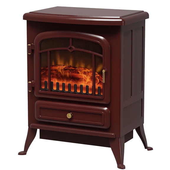 Zootealy 22" Electric Fireplace Heater, Freestanding Fire Place Stove with Realistic LED Flames and Logs, and Overheating Protection, 725W/1450W, Red