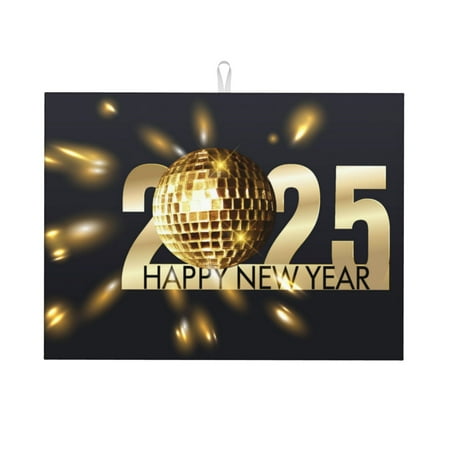 

Honeii 2025 New Year 3 Print Kitchen Drying Mat Coffee Bar Mat Hide Stain Coffee Maker Mat for Countertops Coffee Pot Dish Drying Mat