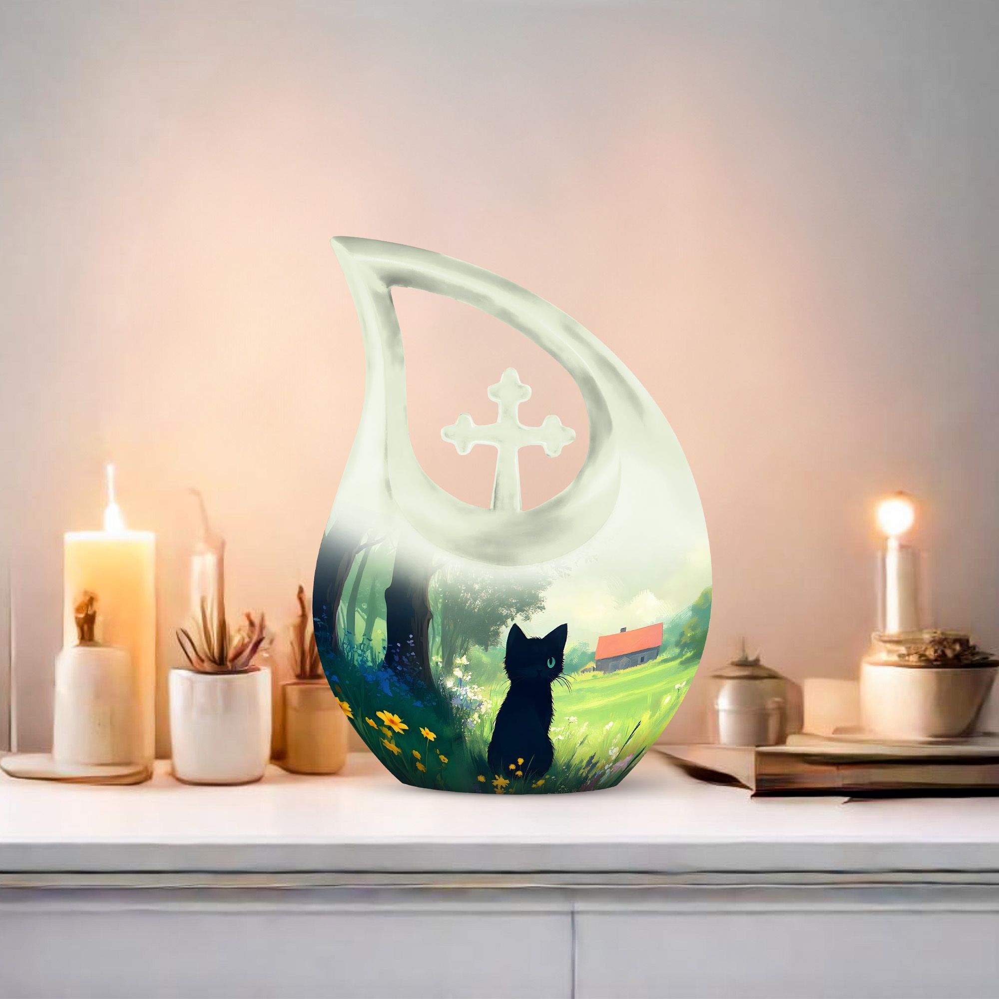 MUKTIVE Cat Urn - Tear Drop Urns for Human Ashes - 10 Inch Pet Memorial Cremation Urn - Urns for Adult Male & Female - Large Box