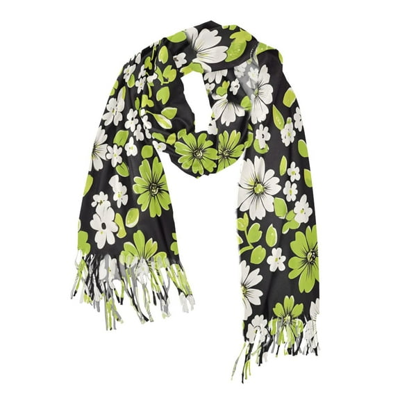 FORMRS Womens Scarf Winter Soft Long Big Warm Shawls Wrap Tassel Scarves, Green Flower Pattern