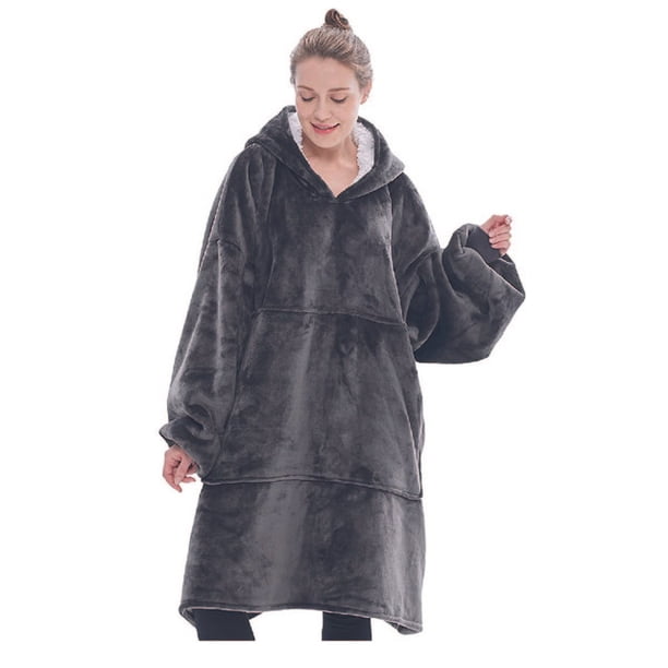 Sudadera de de franela y sherpa, de gran tamaño con capucha y bolsillo, para mujeres, hombres, y adolescentes, gris izÜg Gris