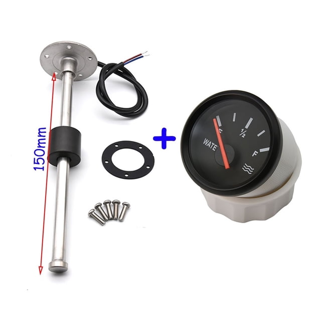 52MM Gauge Water Level Gauge Red Light 0-190Ohm Water Tank Level Indicator Meter With Fuel Water Level Sensor 150MM 200MM 250MM ,Suits Most Tanks