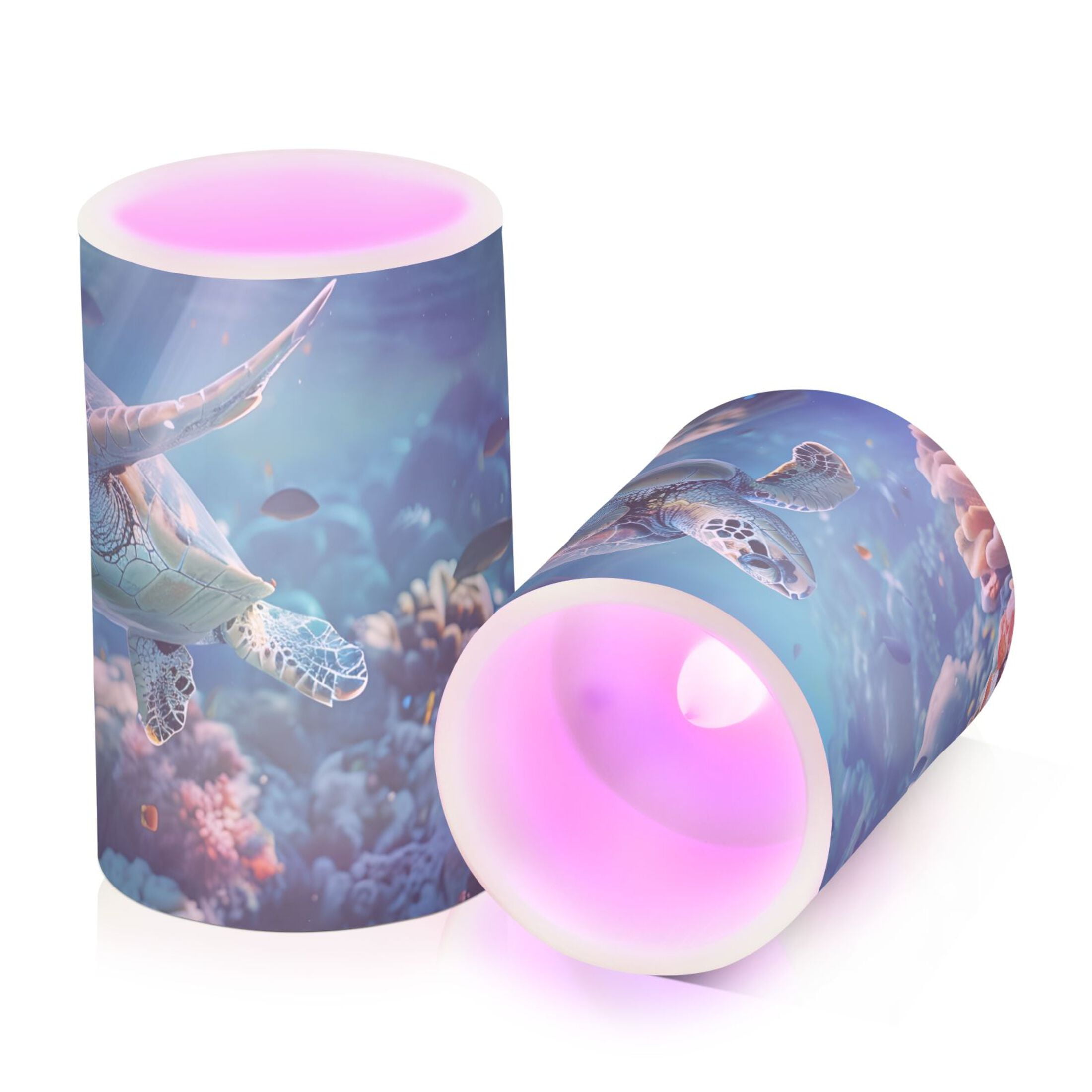 Sea Turtle Beautiful Corals Flickering Flameless Candles LED Tealight Battery Operated with Remote Set of 2 Holiday Decor Ornaments