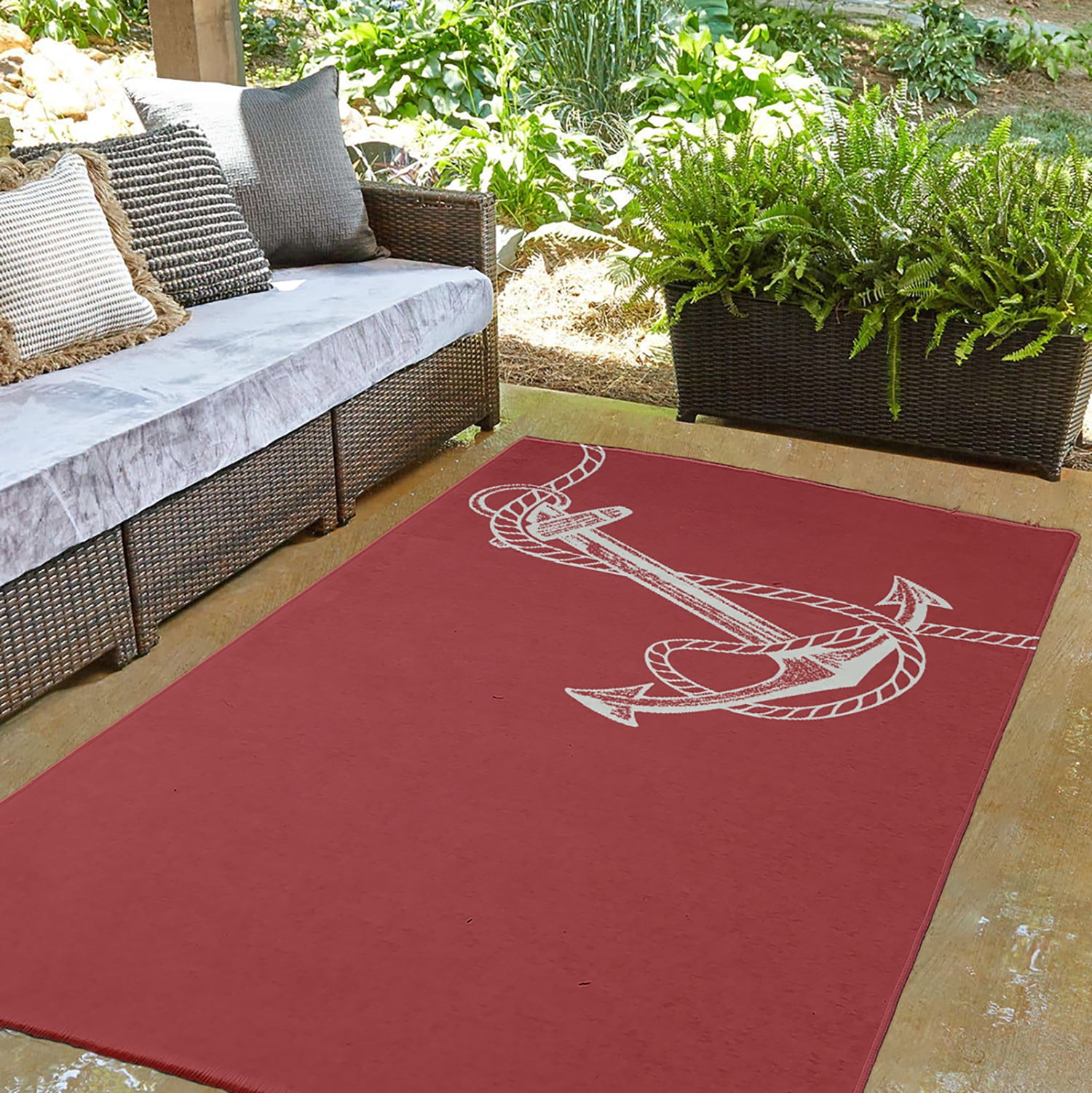 E by Design Anchored Nautical Indoor/Outdoor Rug - Dusty Smoke - 2 x 3 ft.