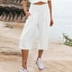 thumbnail image 3 of Pantalones de mujer de pierna ancha y fina con cintura de siete puntos de lino y algodón para mujer de estilo europeo y americano., 3 of 6