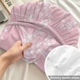 thumbnail image 4 of Full Size Fitted Sheet Set - Pink Wildflowers 3 Piece Bedding Sets 16" Deep Pocket Fitted Sheet with 2 Pillowcases, White Dandelion Flowers Rustic Spring Brushed Microfiber Hotel Luxury Bed Sheets, 4 of 9