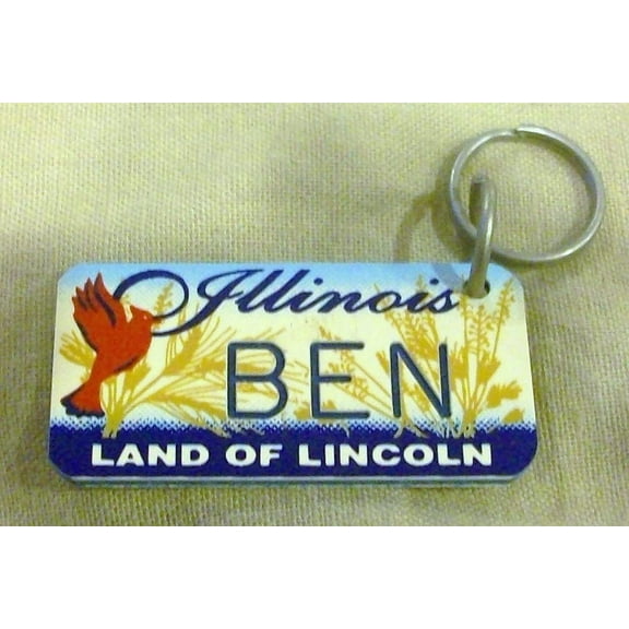 Illinois Land of Lincoln "Ben" Keychain, Key Holder, Key Ring New