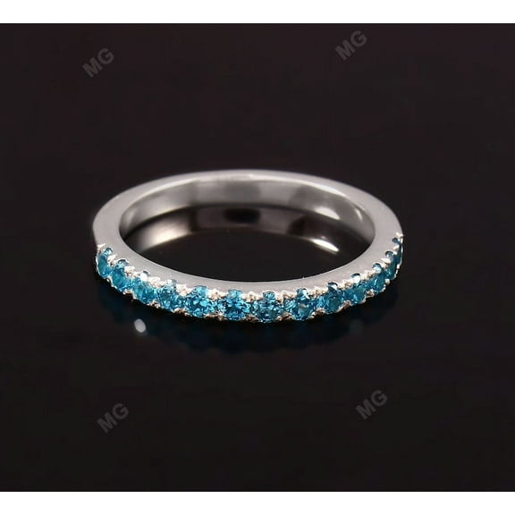 London Blue Topaz Band, Topaz Half Eternity Wedding Band,925 Silver Wedding Band, Topaz Stacking Band, Anniversary Ring, Gift Ring for Women