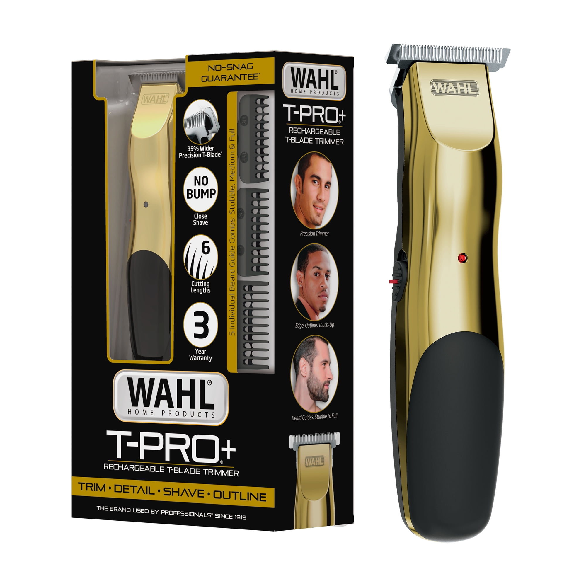 Wahl T-Pro Plus, USB Rechargeable Battery Trimmer, Gold with Rubber Grips - 3028171