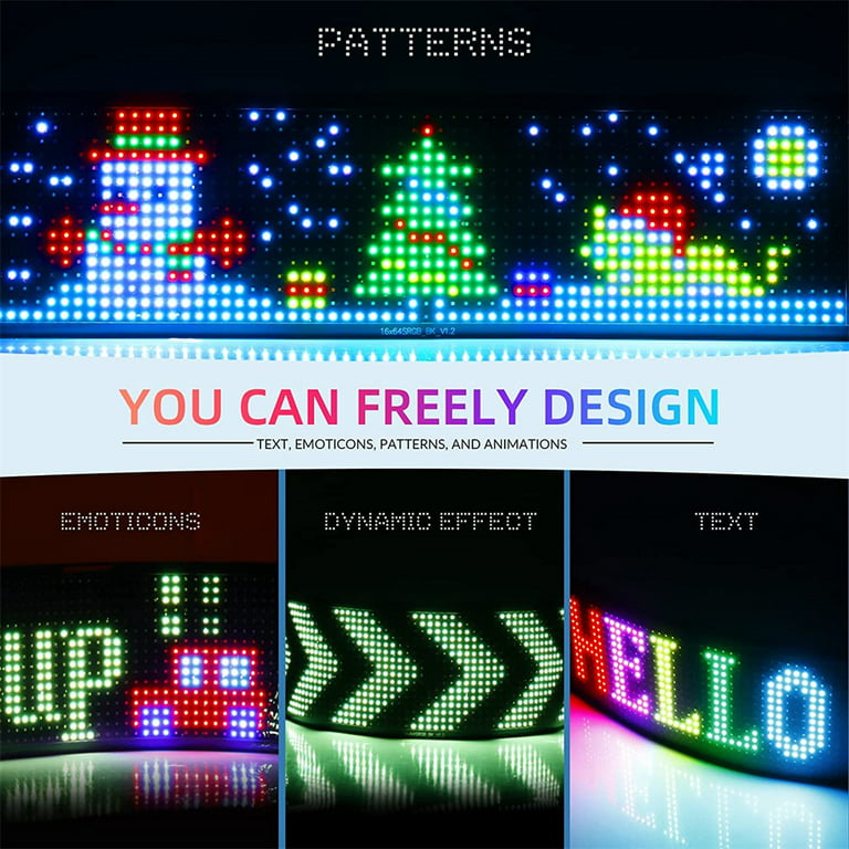 Paddsun Scrolling LED Sign,Programmable Flexible LED Matrix Panel,LED Sign  for Car,Bluetooth APP Control,DIY Design Text, Patterns, Animations 