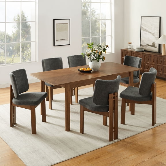 Modway Alba 7-Piece Extendable Dining Set in Walnut/Charcoal